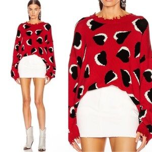 R13 Hearts Oversized Sweater Crew Pullover Distressed Punk Street Intarsia Red M